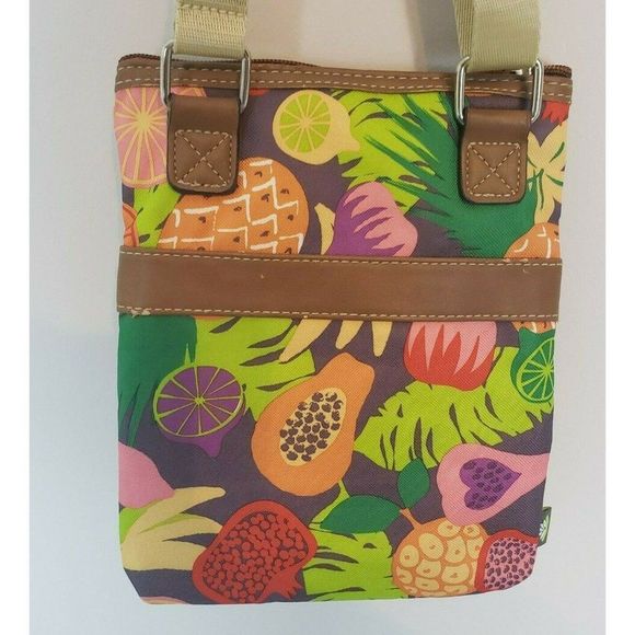 Lily Bloom Crossbody Bag Purse Tropical Fruit Multicolor Vegan Leather Trim - Picture 3 of 11